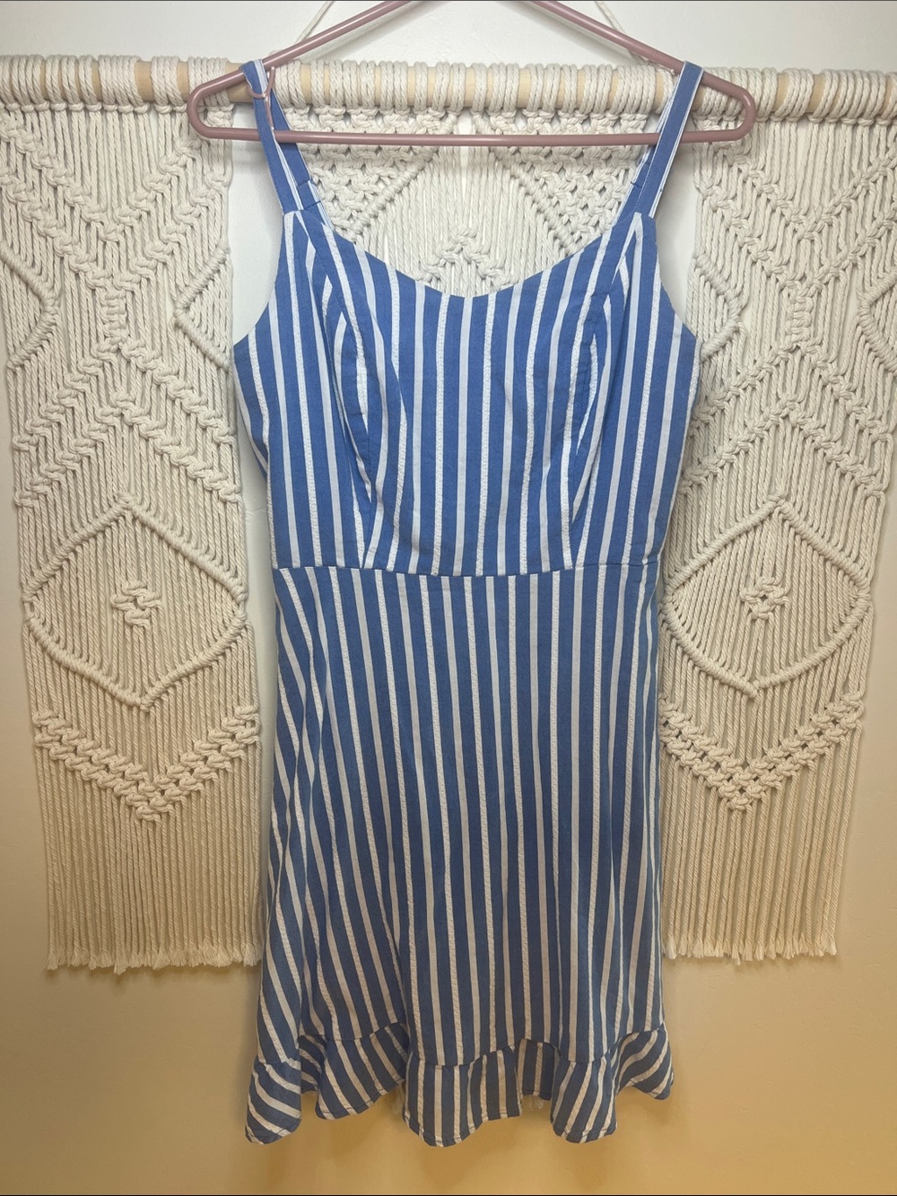 Old Navy Blue and White Vertical Stripe Mini Dress